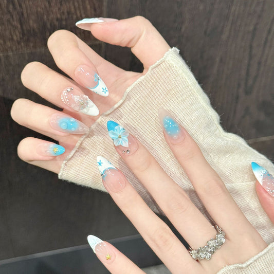 Aqua Hush | Medium Almond Press‑on Nails