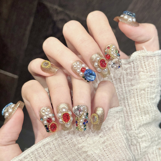 Gilded Jewel | Short Coffin Press‑on Nails