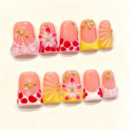 Coral Coast Glow | Short Duck Press‑on Nails