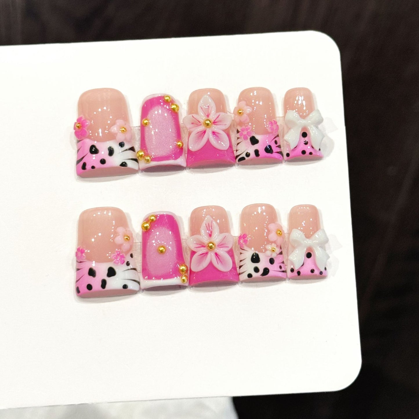 Pink Leopard Petal | Short Duck Press‑on Nails