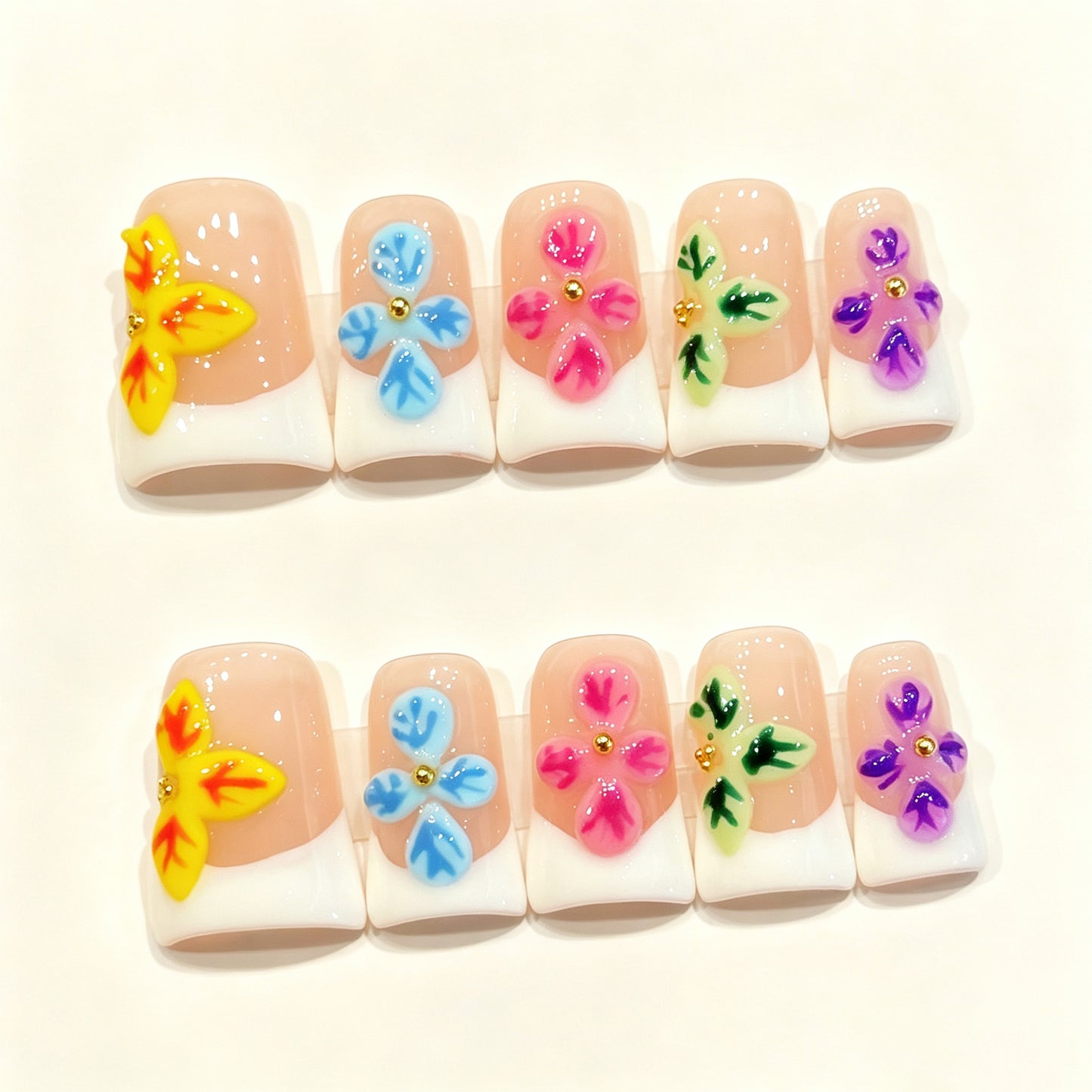 Rainbow Floral Pop | Short Duck Press‑on Nails