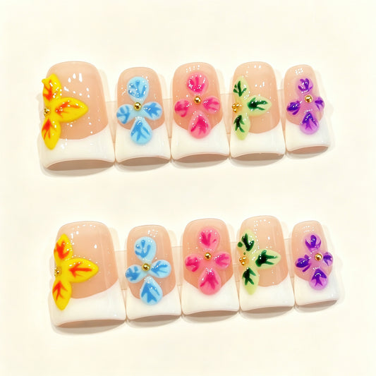 Rainbow Floral Pop | Short Duck Press‑on Nails