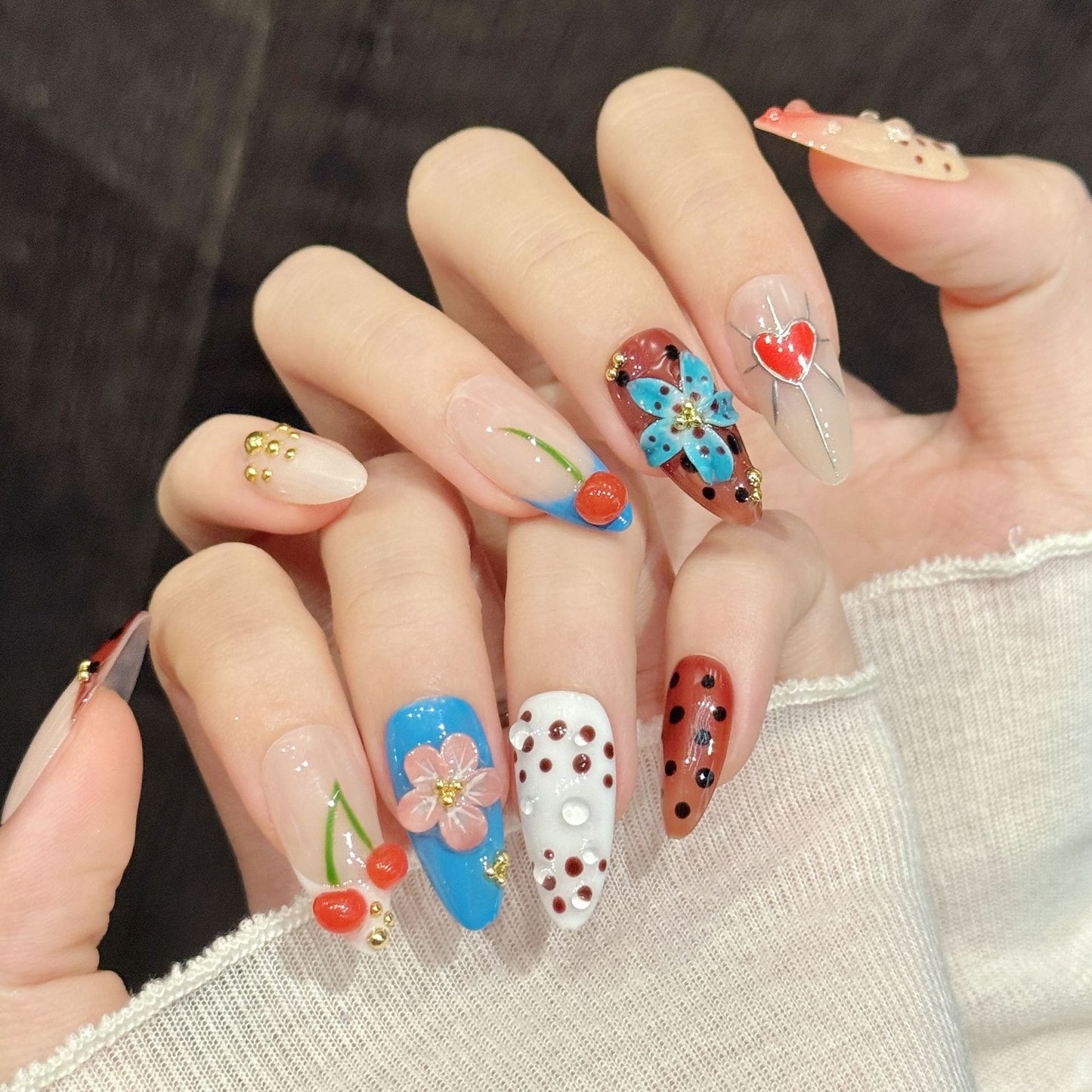 Cherry Pop | Medium Almond Press‑on Nails
