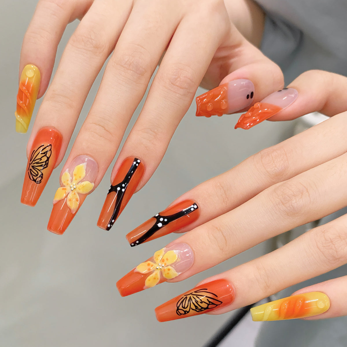 Tangerine Glow | Extra Long Coffin Press‑on Nails