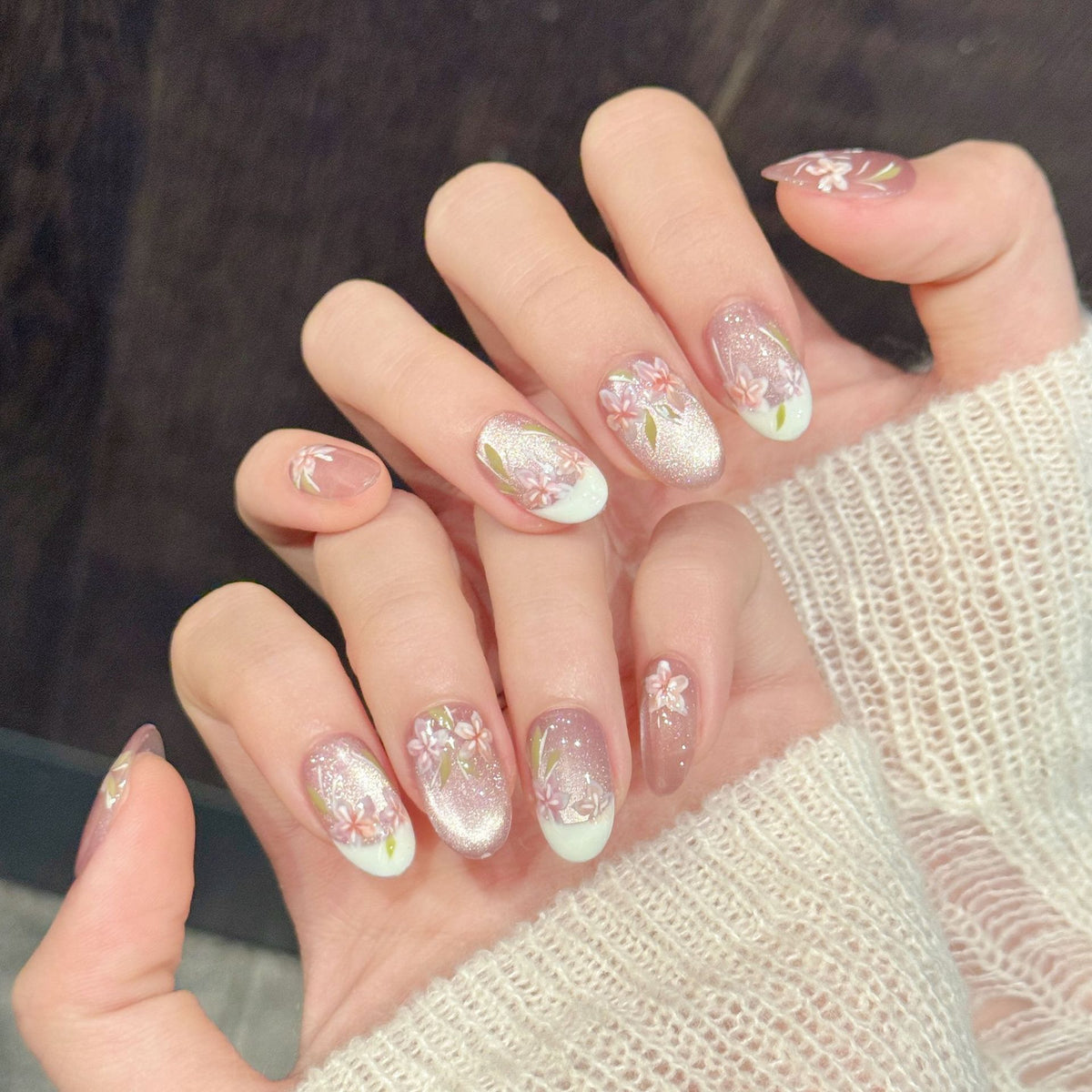 Misty Sakura Glow | Short Oval Press‑on Nails