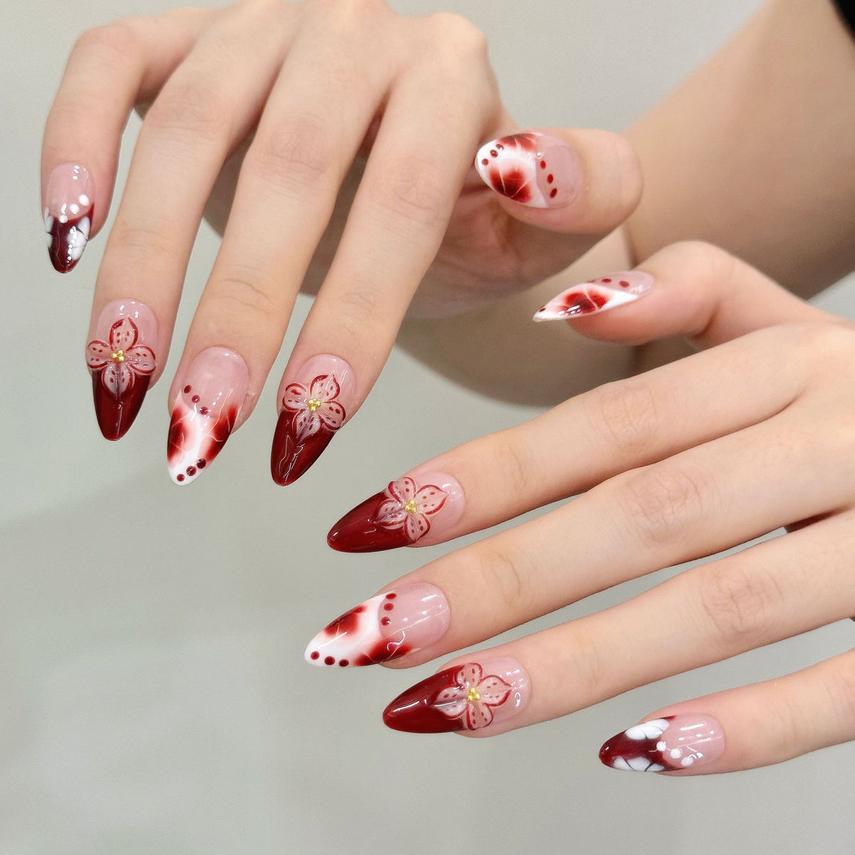 Crimson Aura | Medium Almond Press‑on Nails