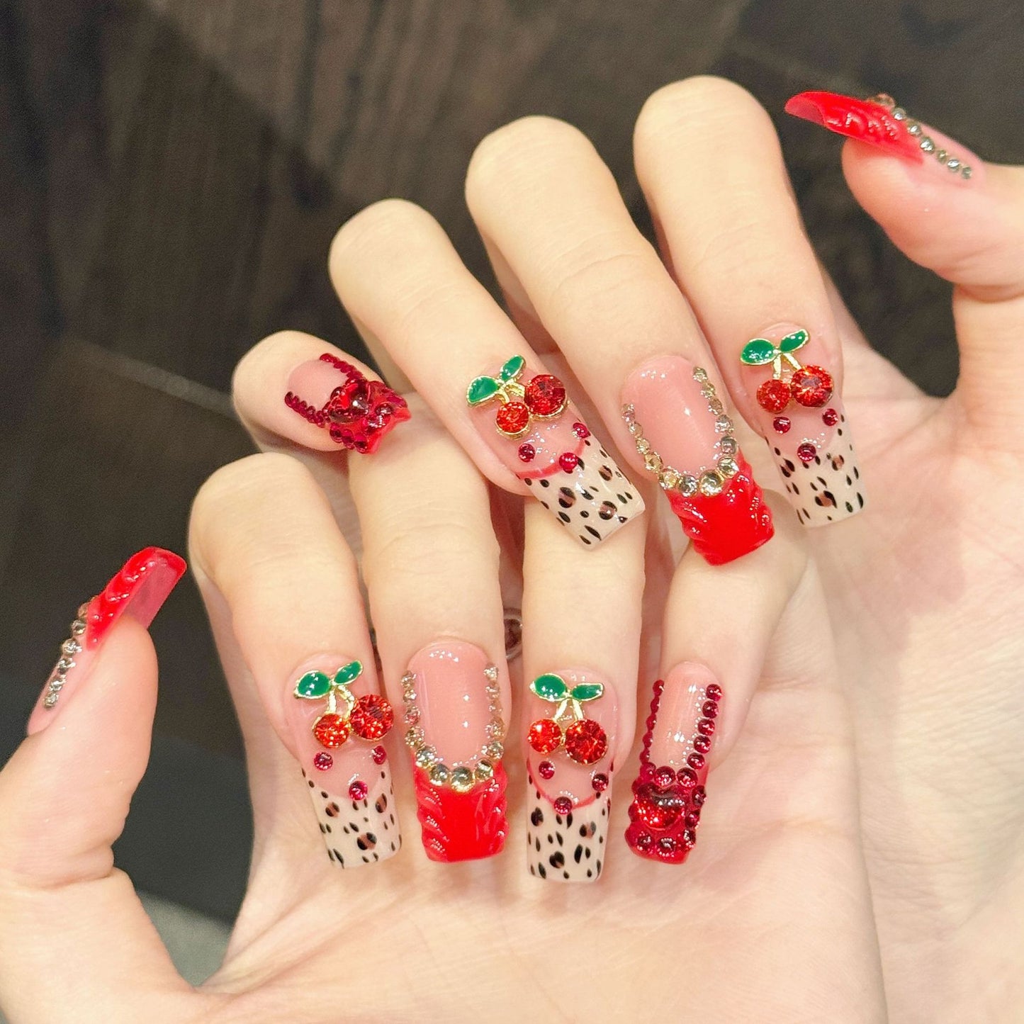 Cherry Vibe | Long Square Press‑on Nails