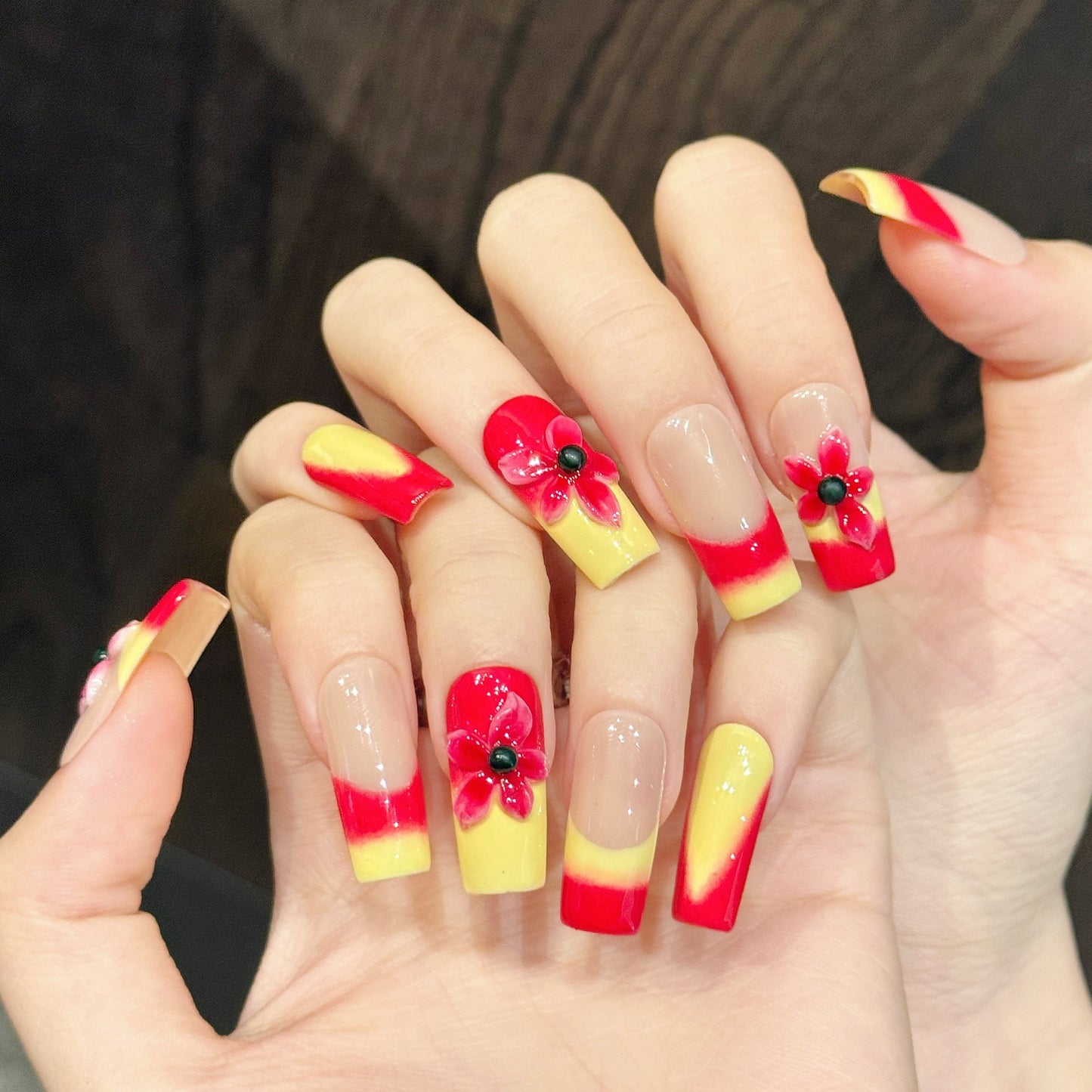 Flame Petal | Long Square Press‑on Nails
