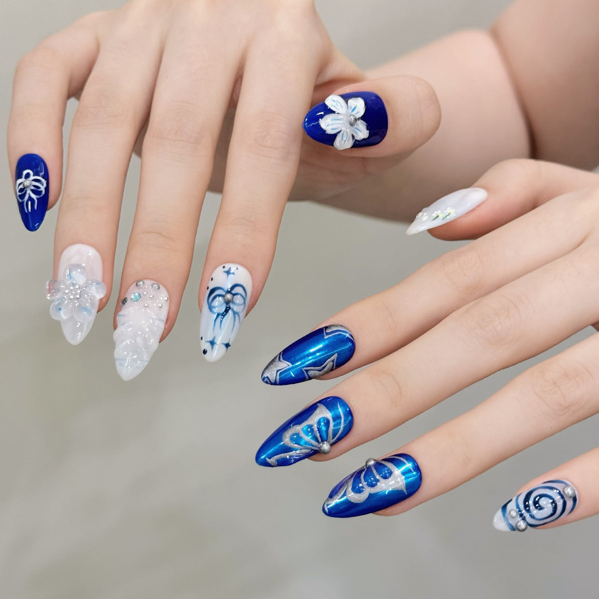 Azure Hush | Medium Almond Press-on Nails
