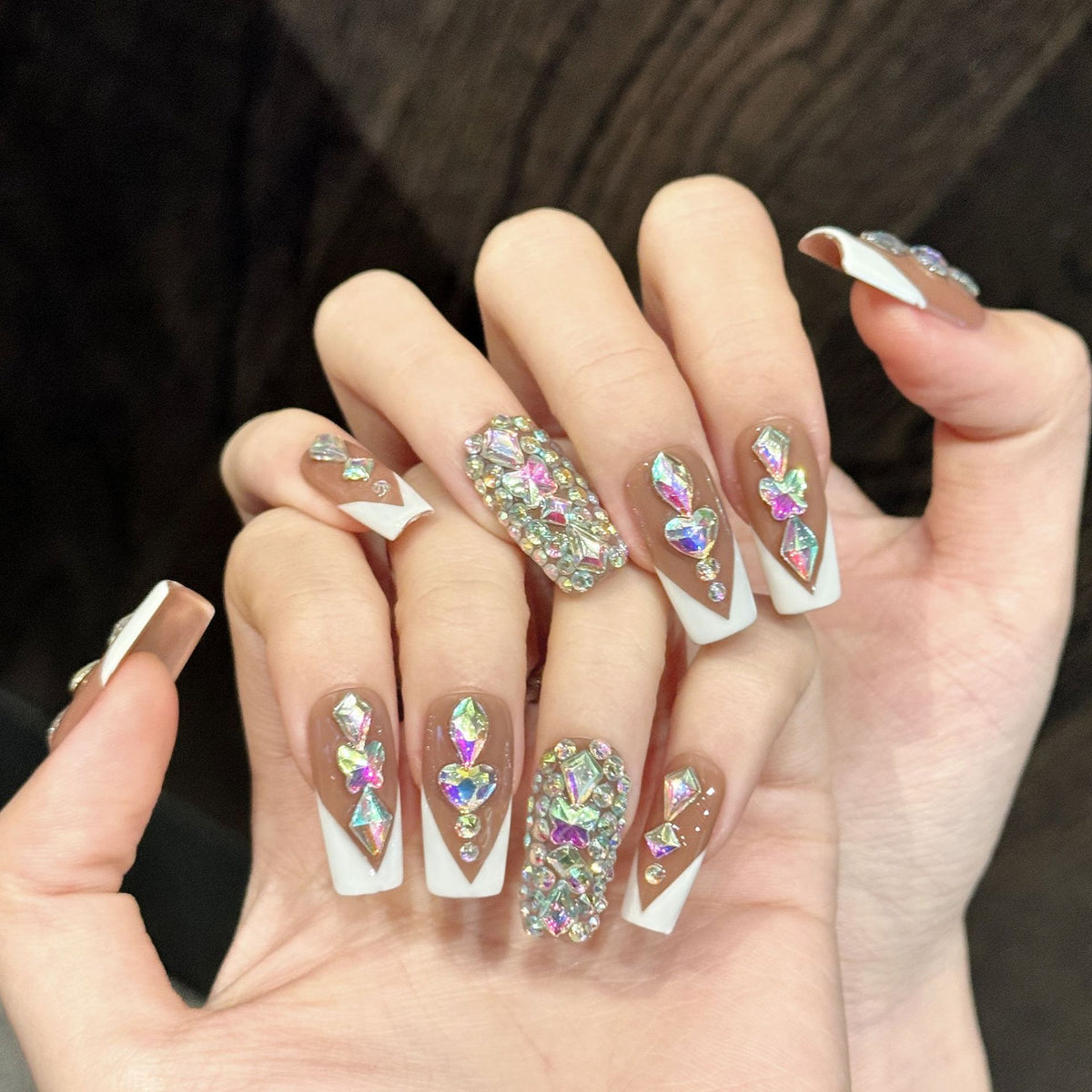 Caramel Spark | Long Square Press‑on Nails