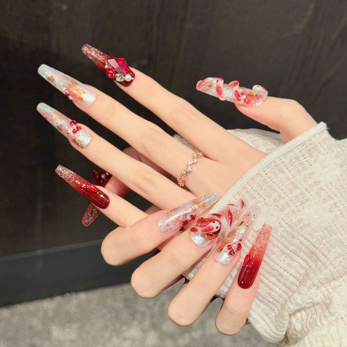 Scarlet Seren | Extra Long Coffin Press‑on Nails