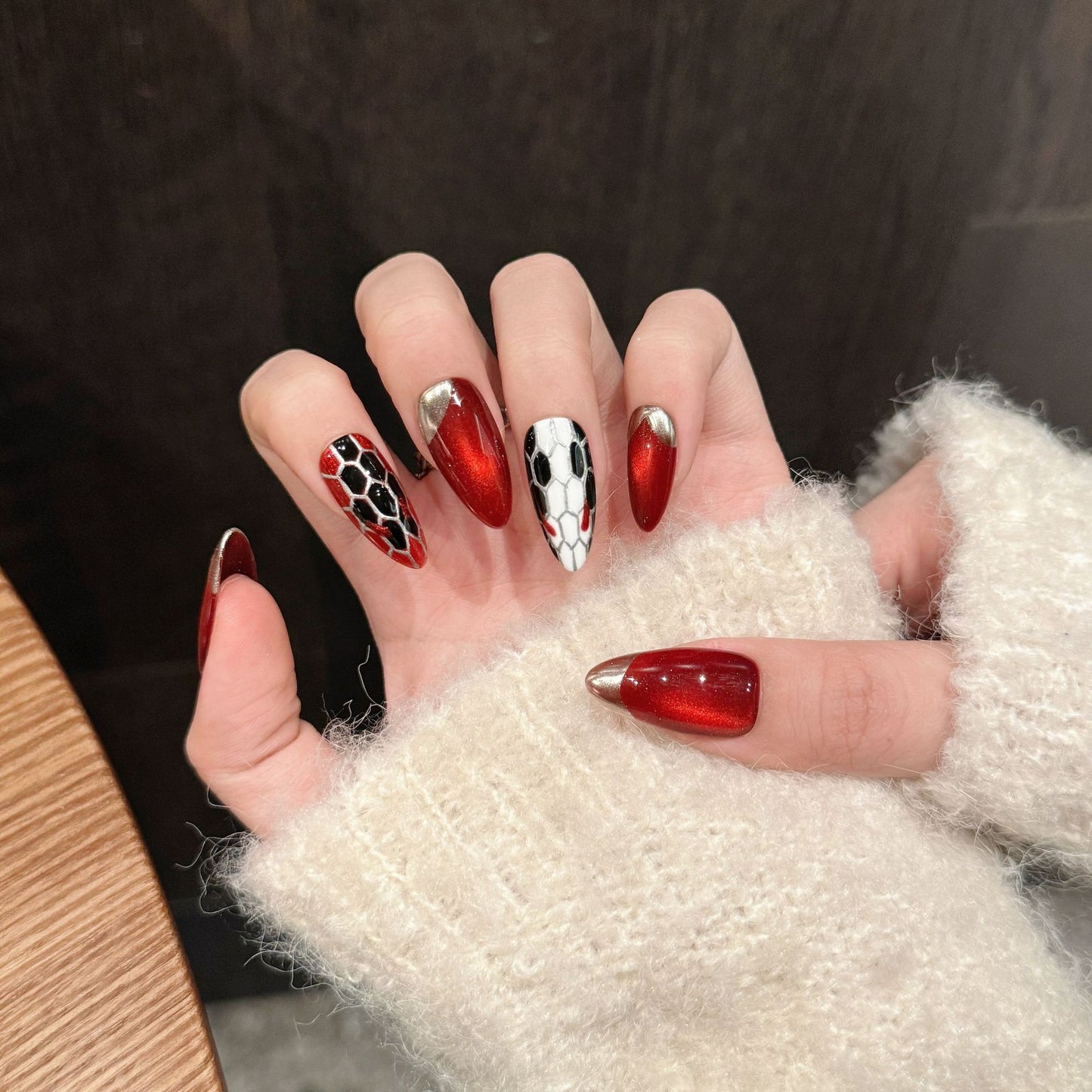 Scarlet Viper | Long Almond Press‑on Nails