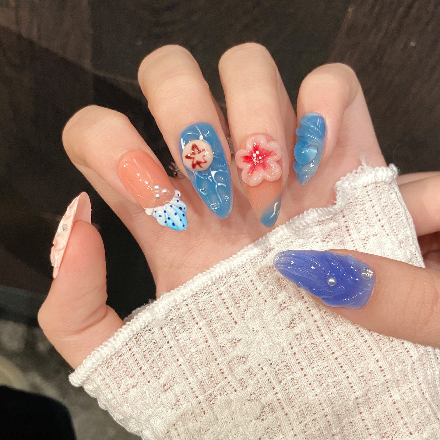 Ocean Petal | Medium Almond Press‑on Nails