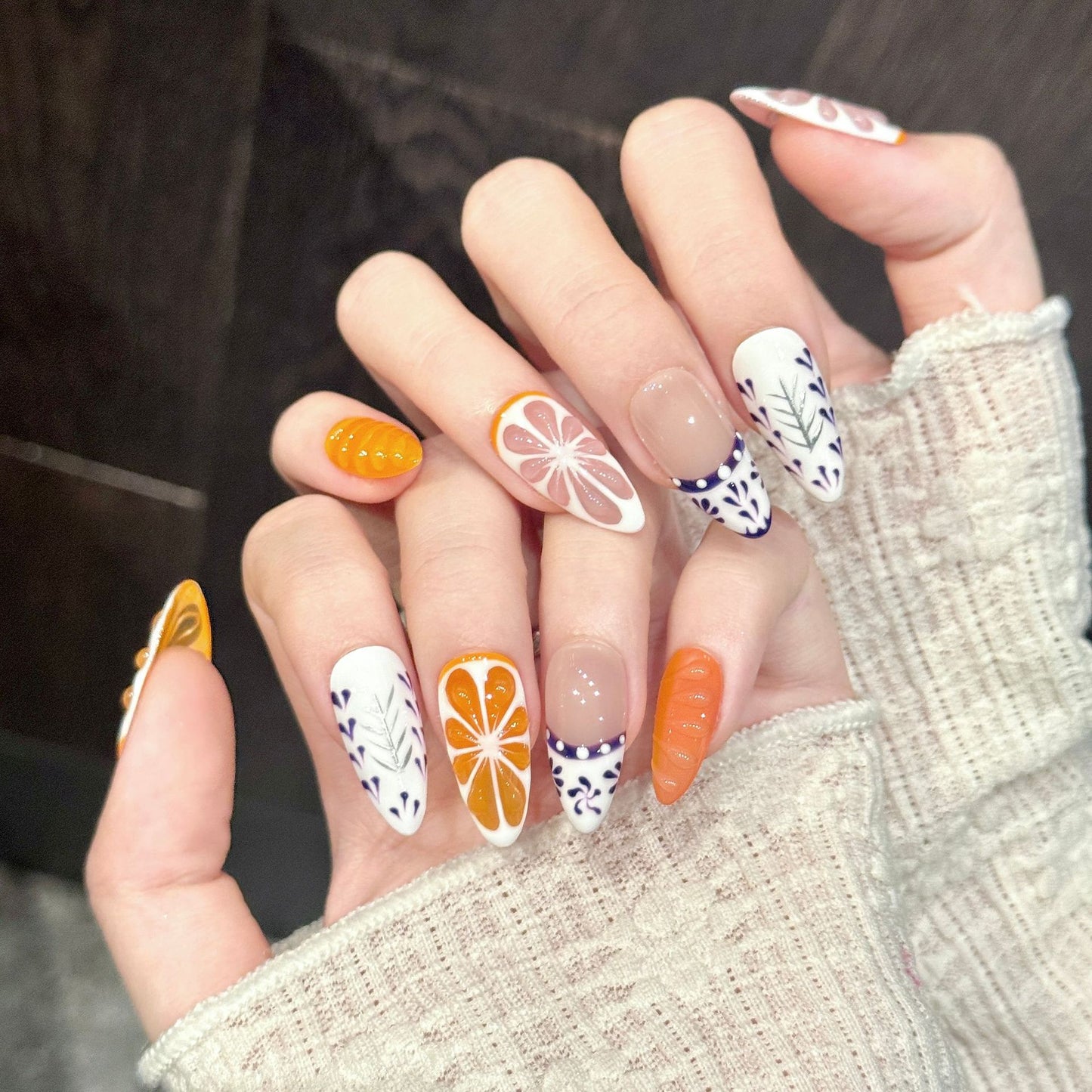 Citrus Bliss | Medium Almond Press‑on Nails