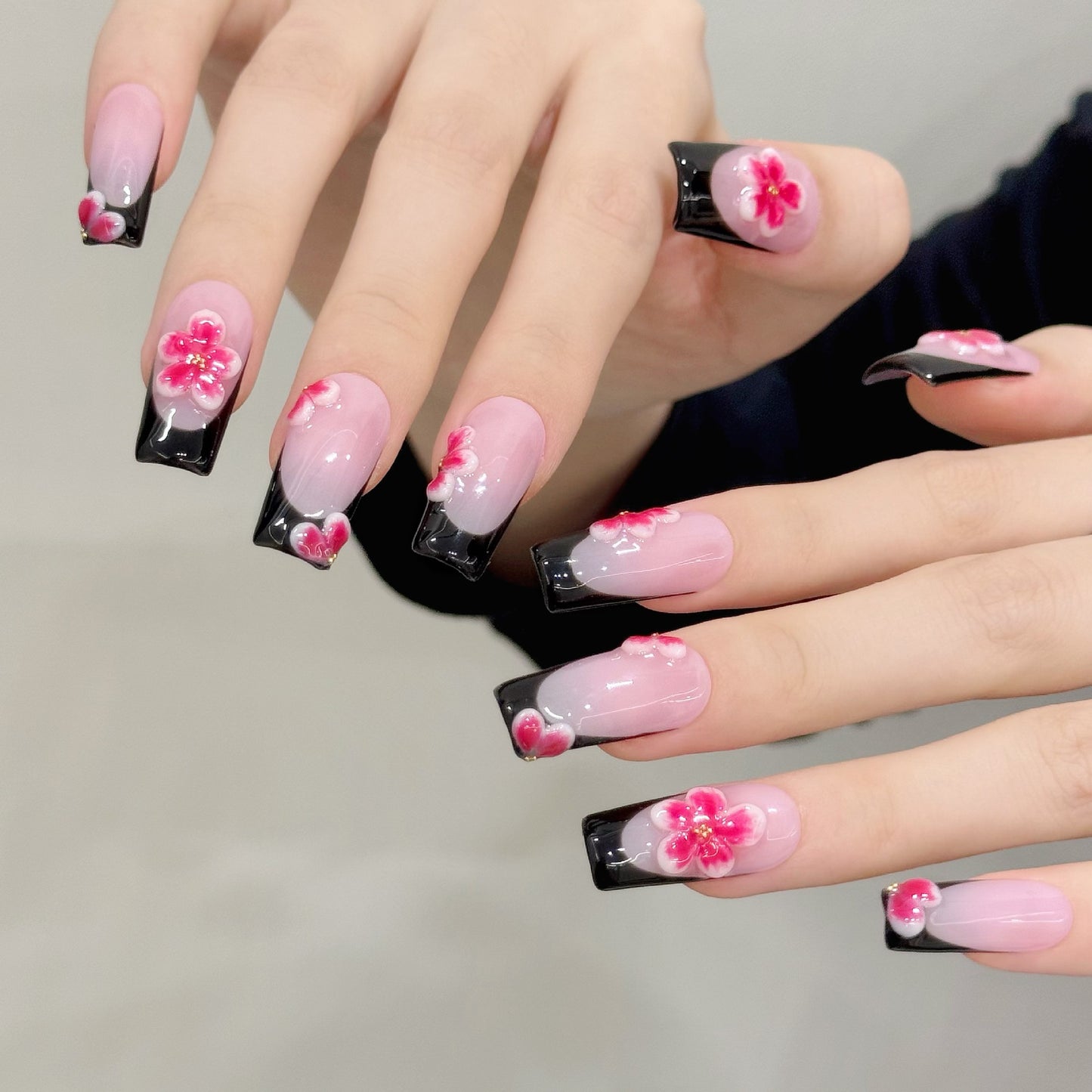 Blush Noir | Long Square Press‑on Nails