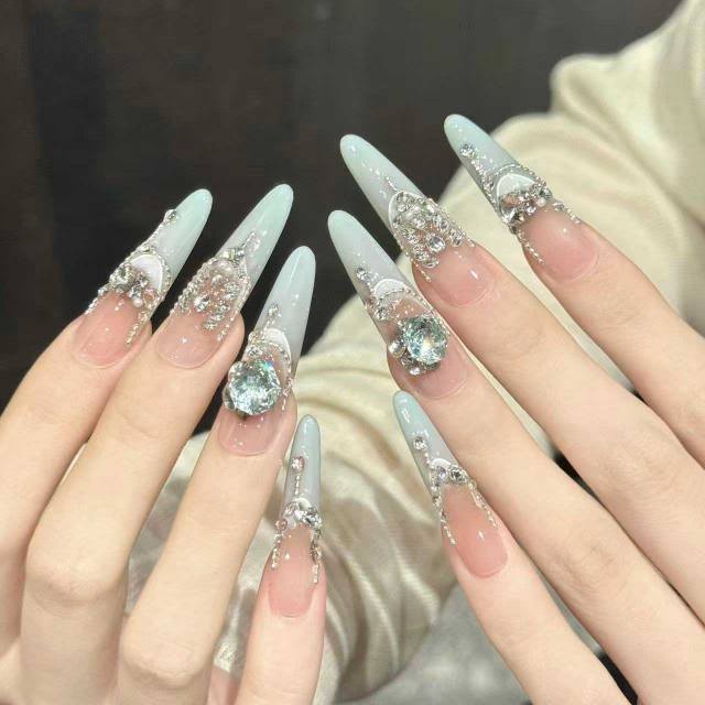 Aqua Spark | Long Stiletto Press‑on Nails