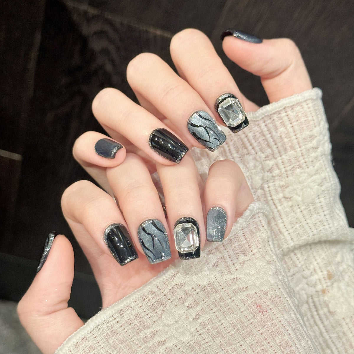 Smoky Crystal | Short Coffin Press‑on Nails
