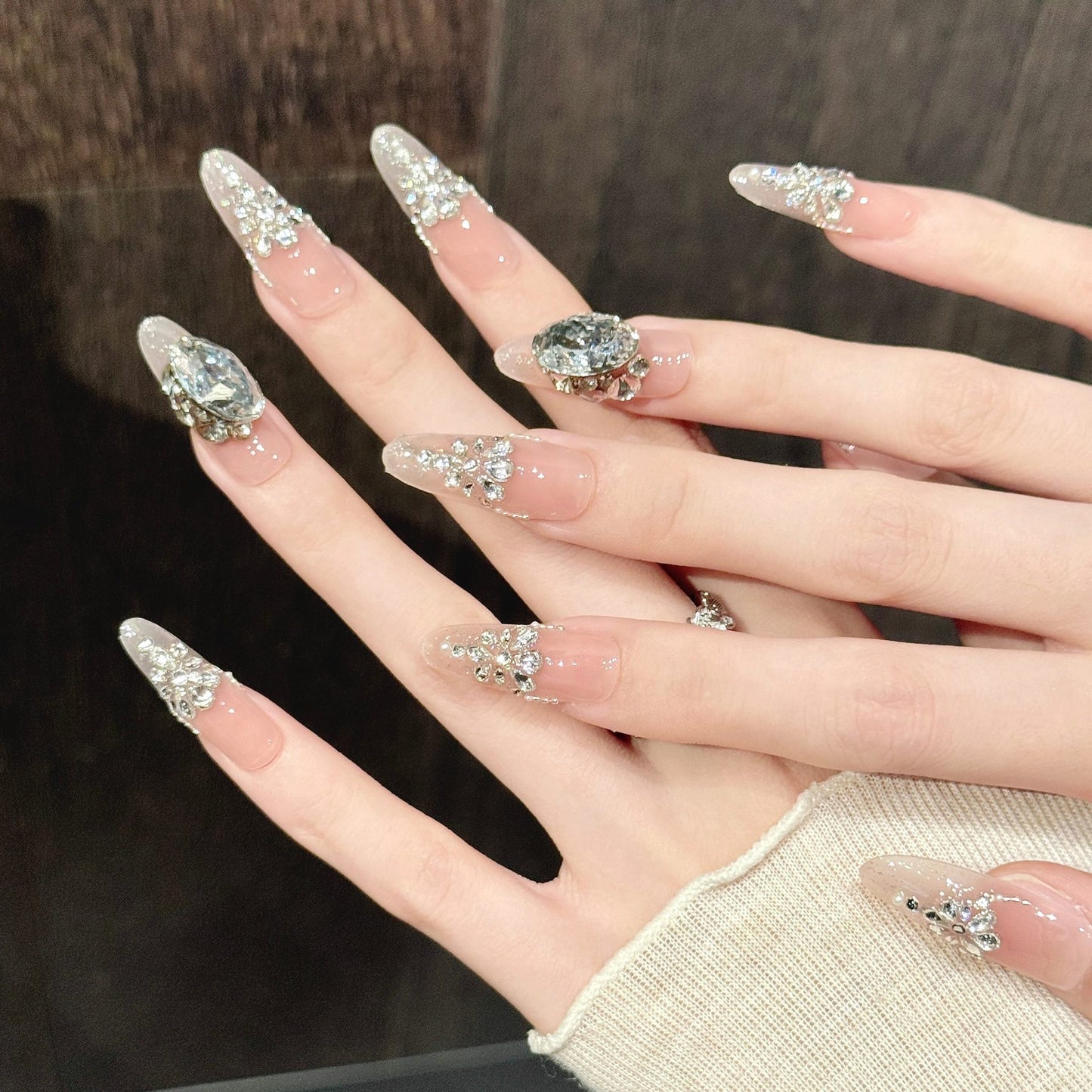 Peach Bling | Long Oval Press‑on Nails