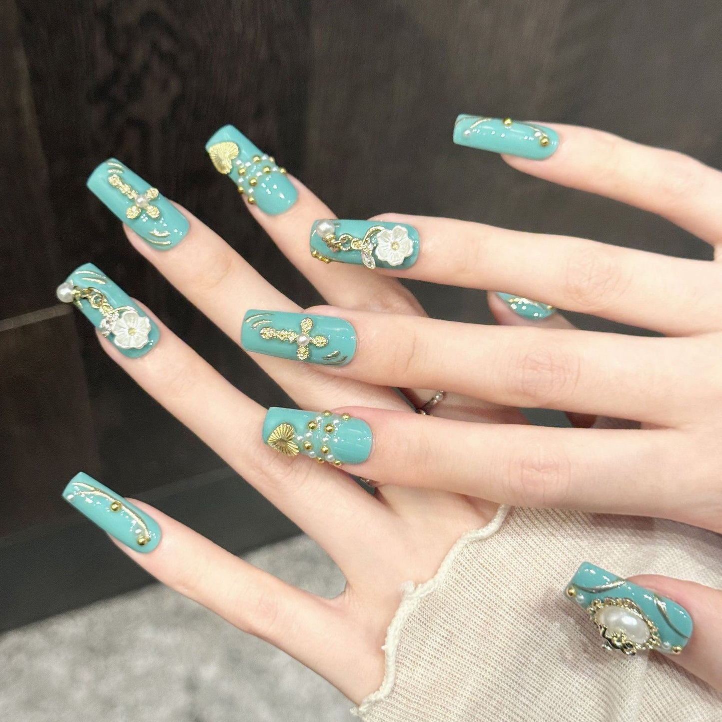 Teal Regal | Long Square Press‑on Nails