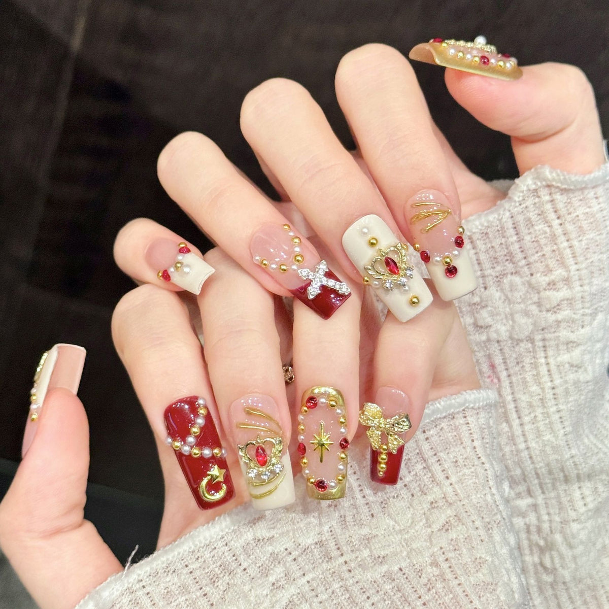 Crimson Regal | Long Square Press‑on Nails