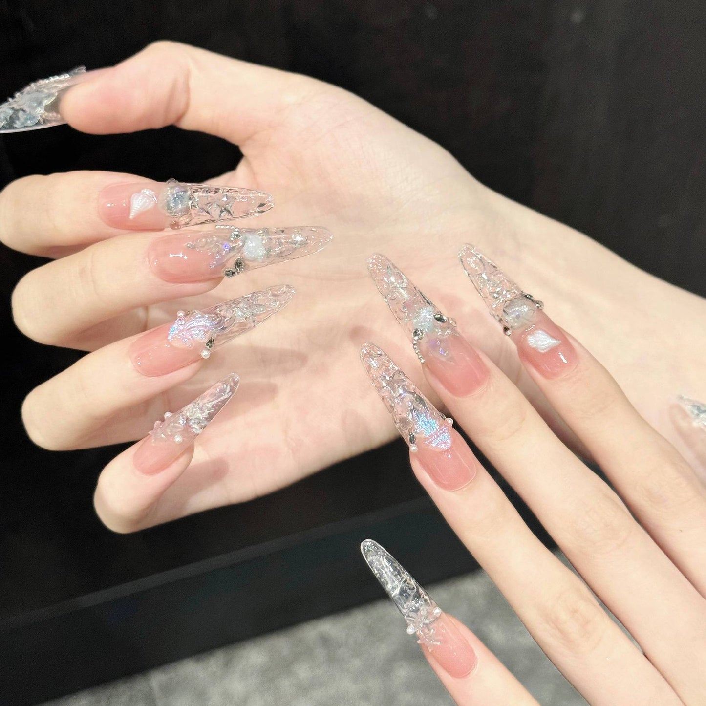 Ocean Frost | Long Stiletto Press‑on Nails