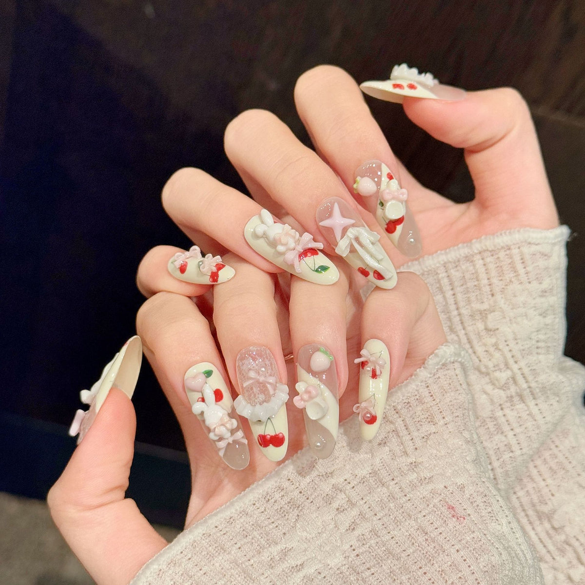Lumi Cherry | Long Oval Press‑on Nails