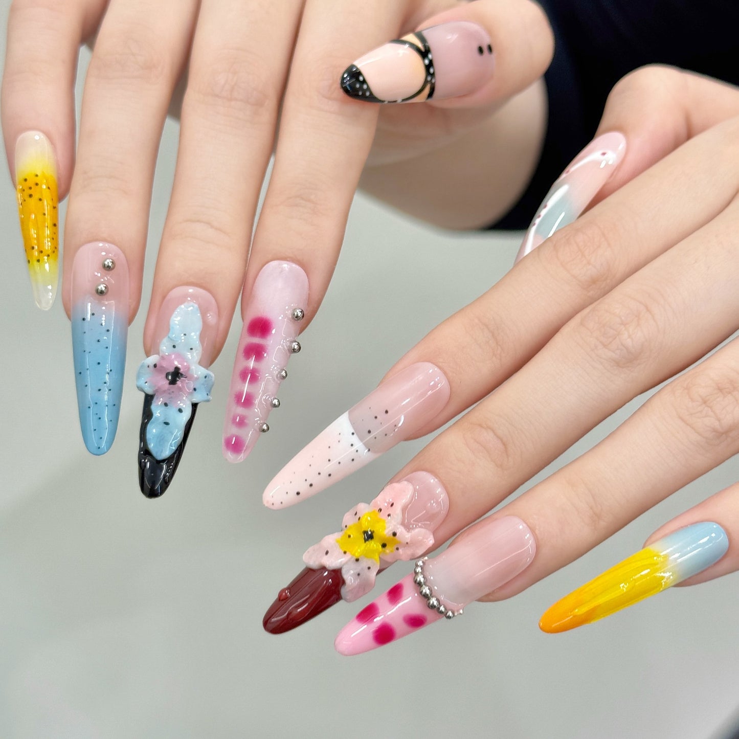 Pastel Bloom | Long Stiletto Press‑on Nails