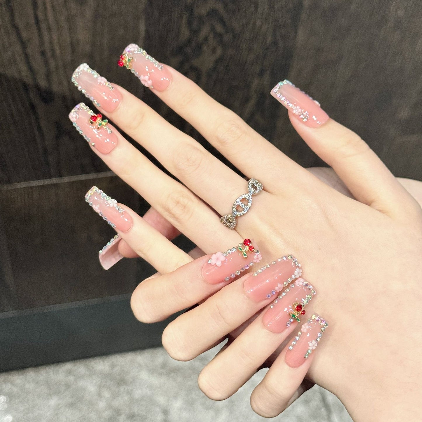 Blush Cherry | Long Square Press‑on Nails