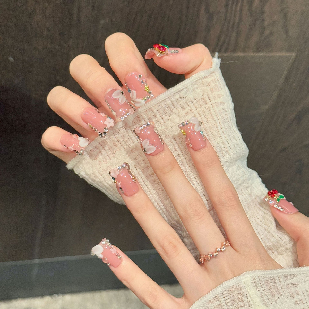 Pink Cherry Whimsy | Short Duck Press‑on Nails