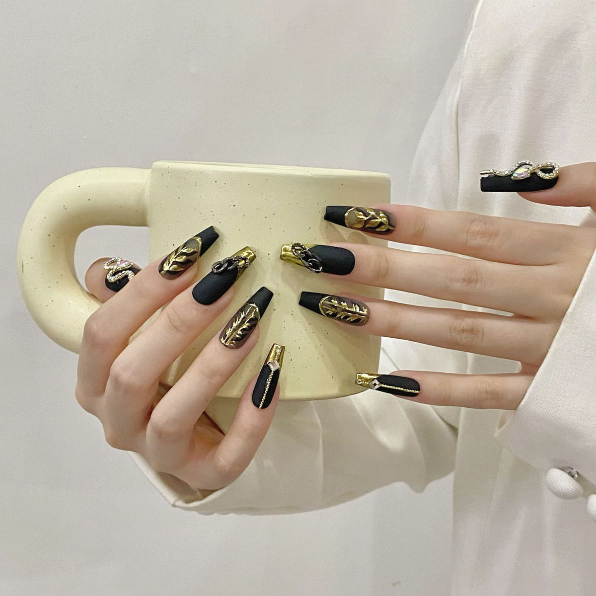 Gilded Serpent | Long Coffin Press‑on Nails