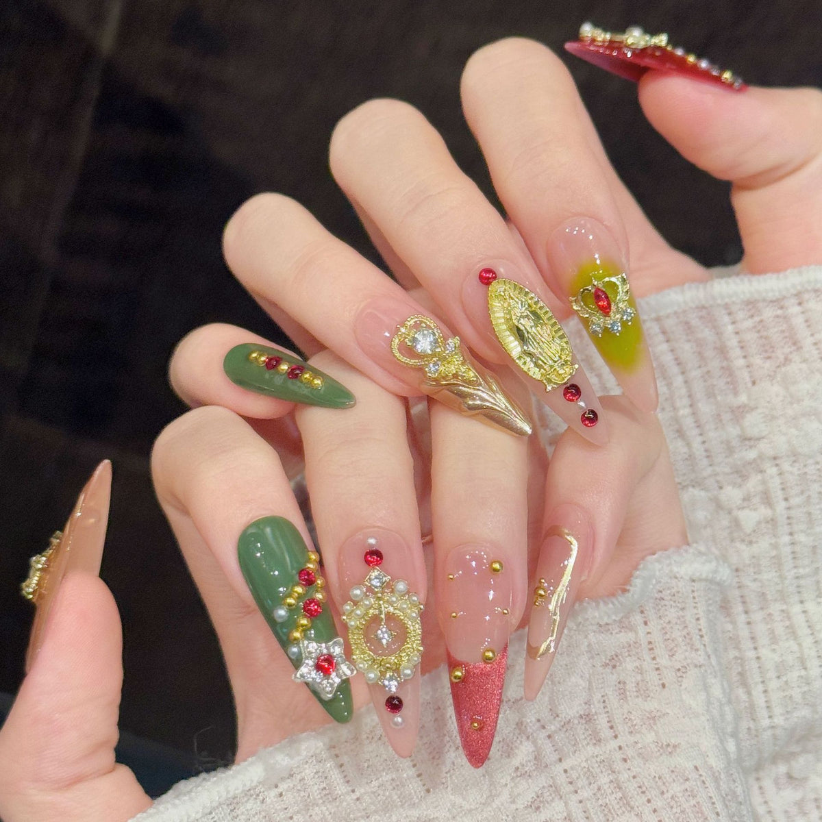 Gilded Ora | Long Teardrop Press‑on Nails
