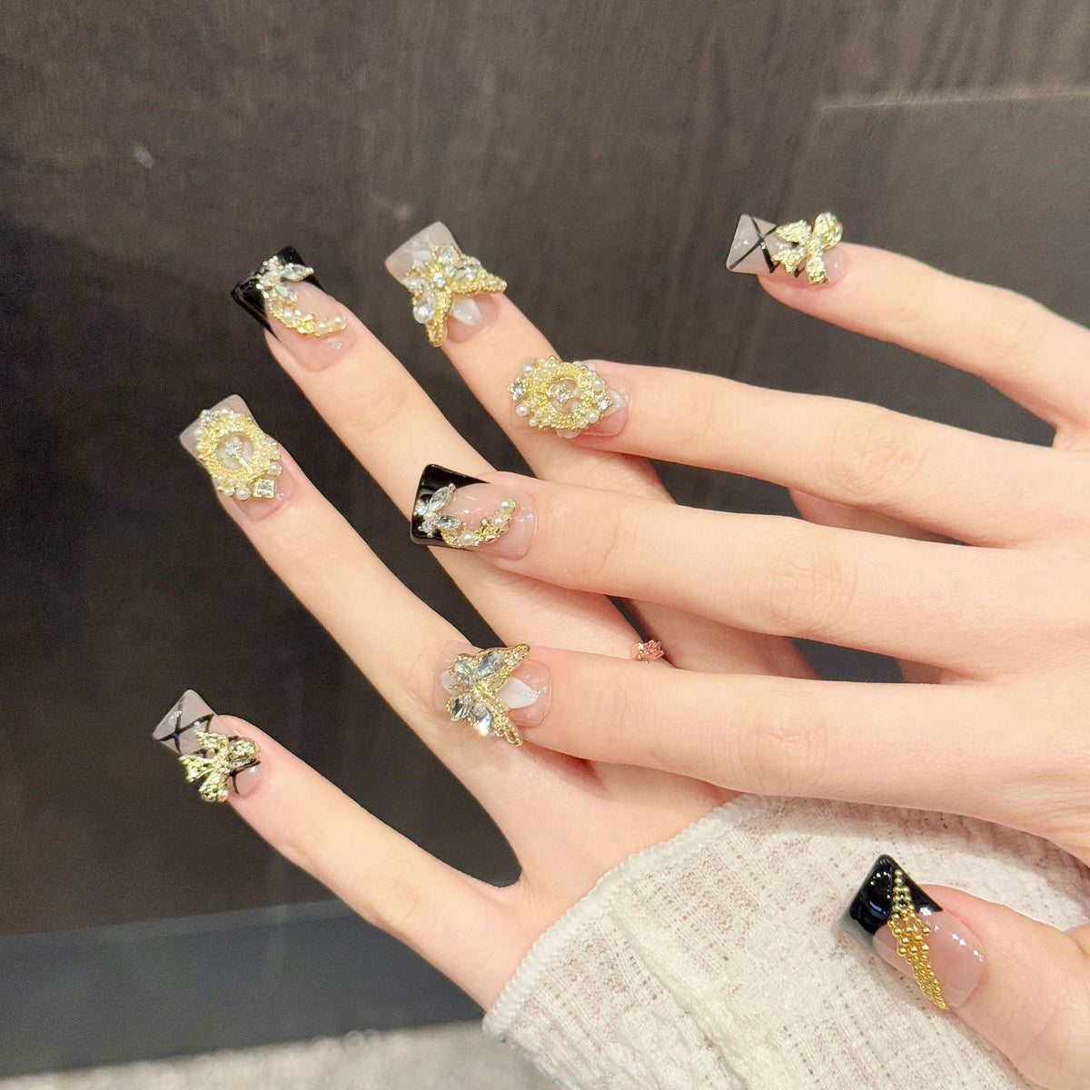 Noir Gilded Butterfly | Short Duck Press‑on Nails