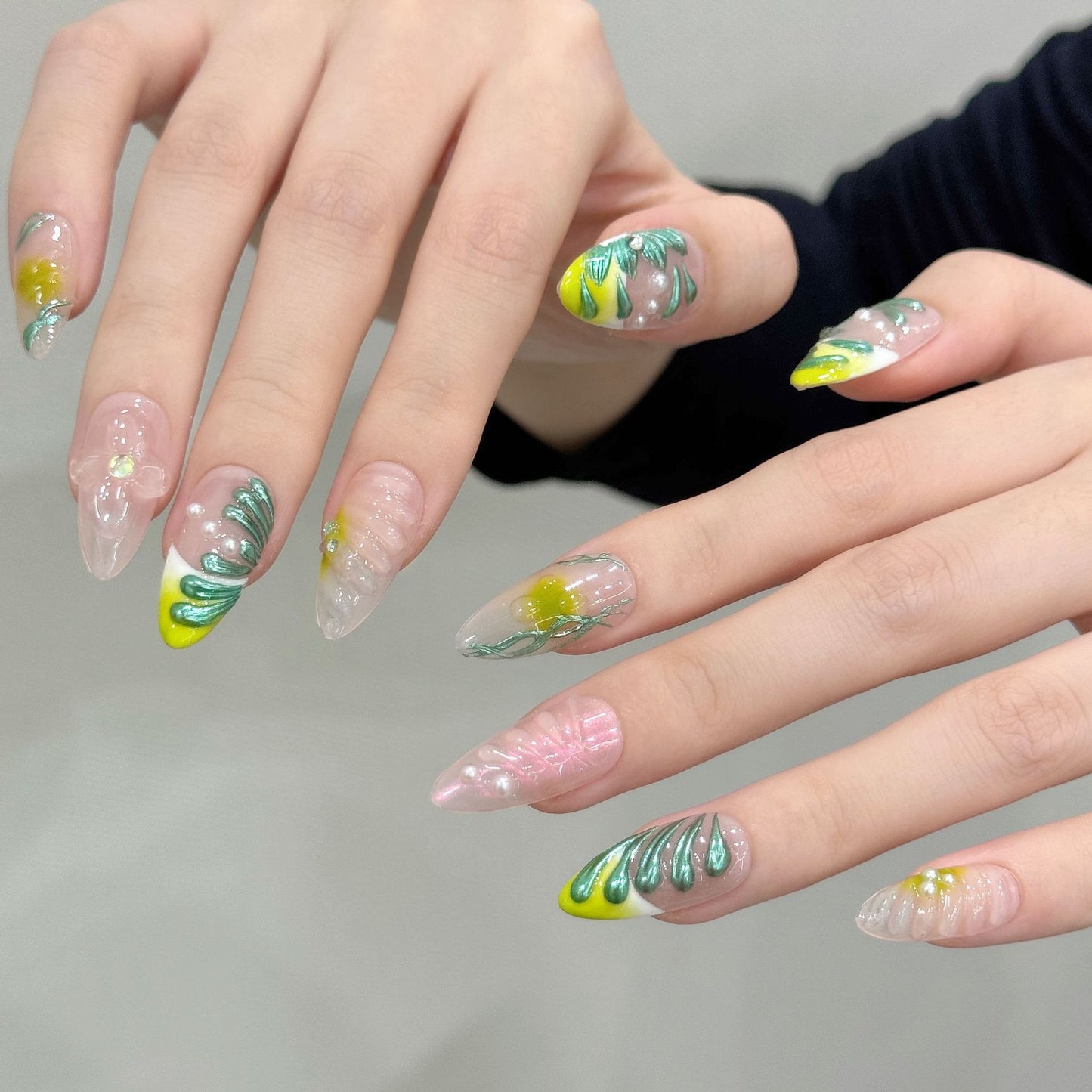 Sage Aether | Medium Almond Press‑on Nails