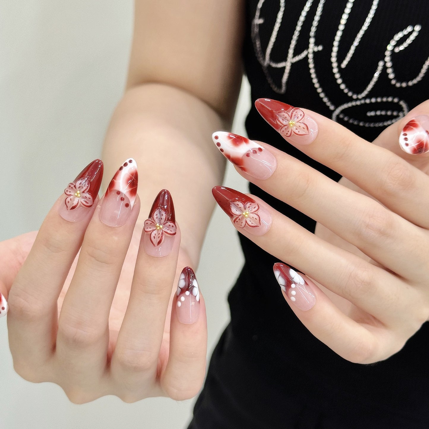 Crimson Aura | Medium Almond Press‑on Nails