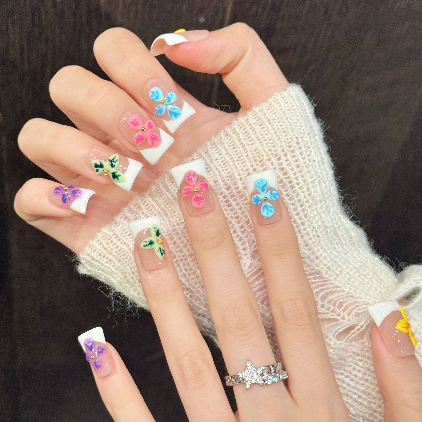 Rainbow Floral Pop | Short Duck Press‑on Nails