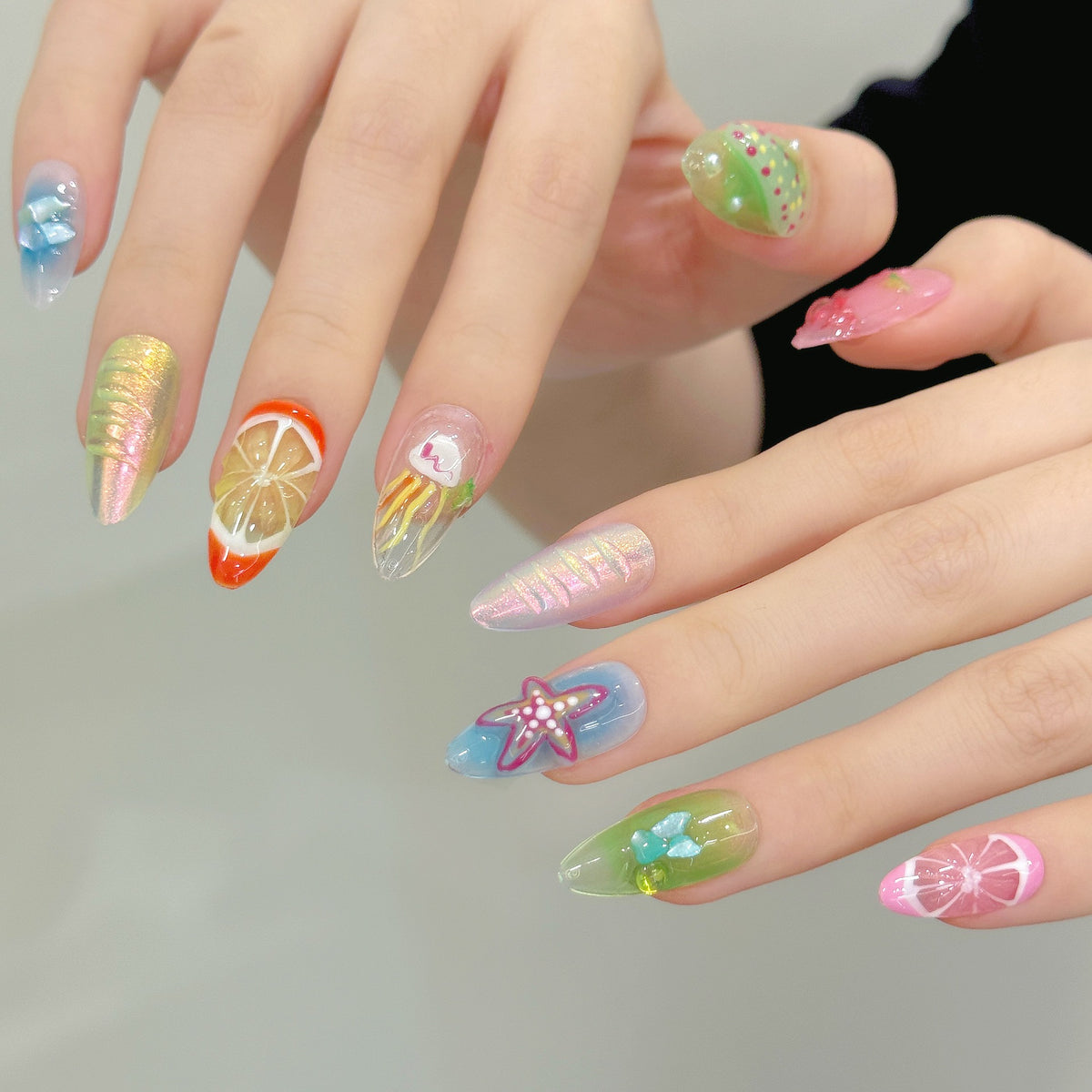 Bright Breeze | Medium Almond Press‑on Nails