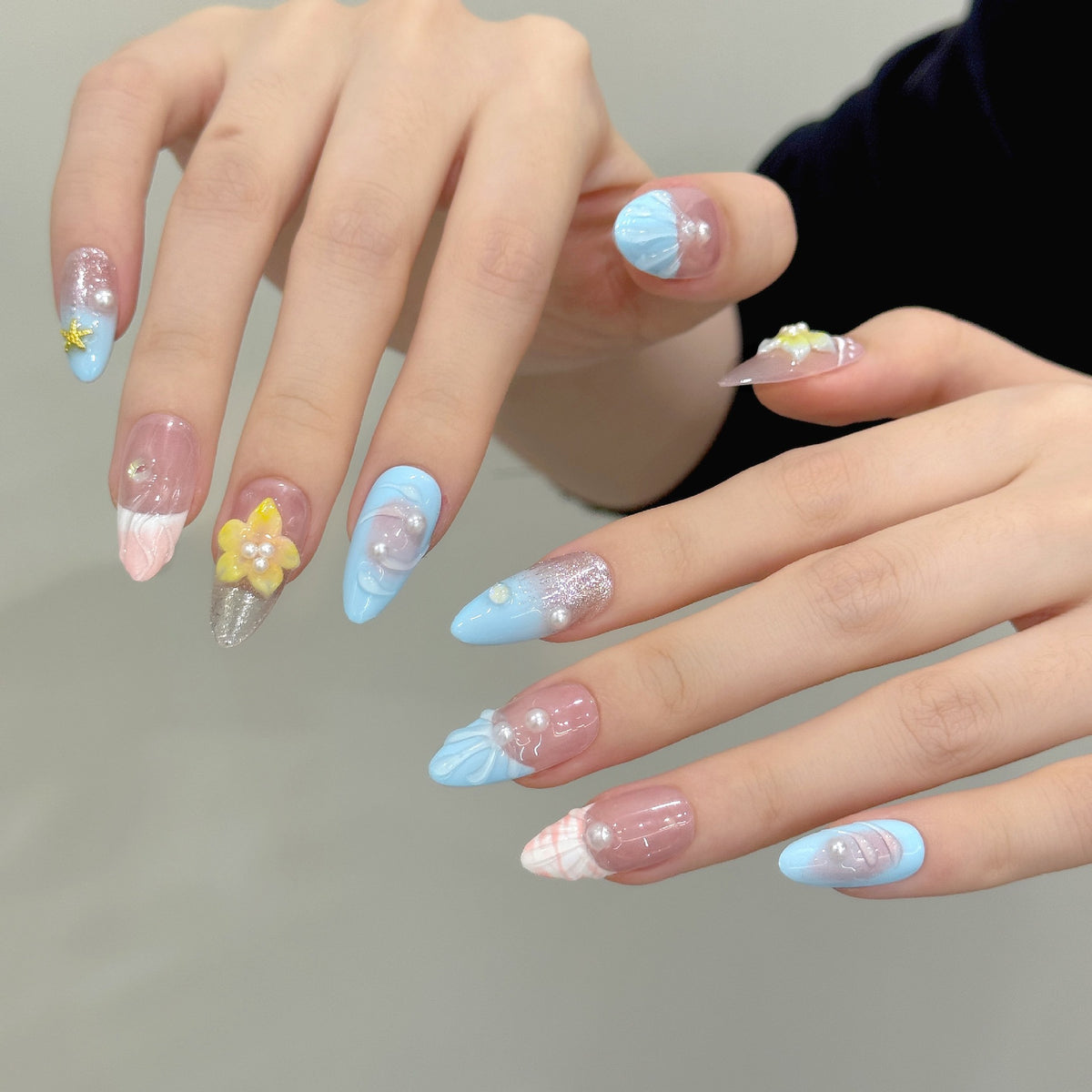 Surf Veil | Medium Almond Press‑on Nails