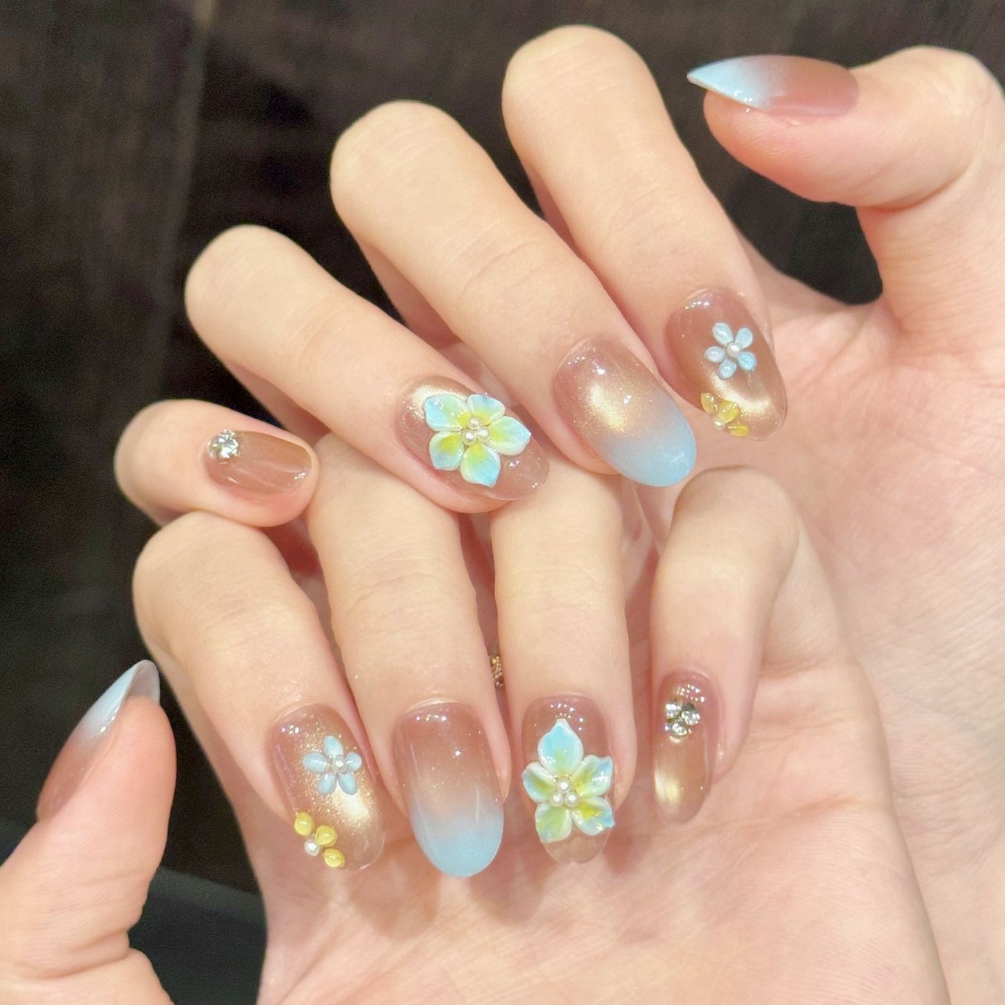 Sunset Aqua Petal | Short Oval Press‑on Nails