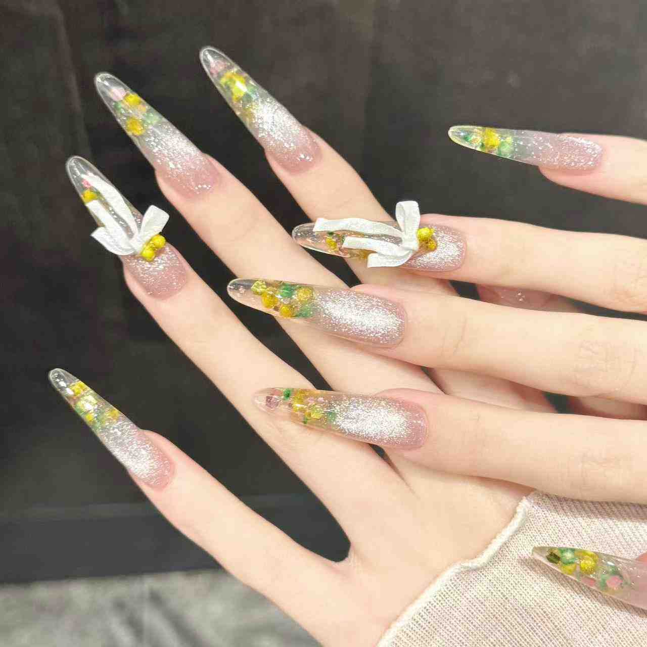 Petal Glow | Long Stiletto Press‑on Nails