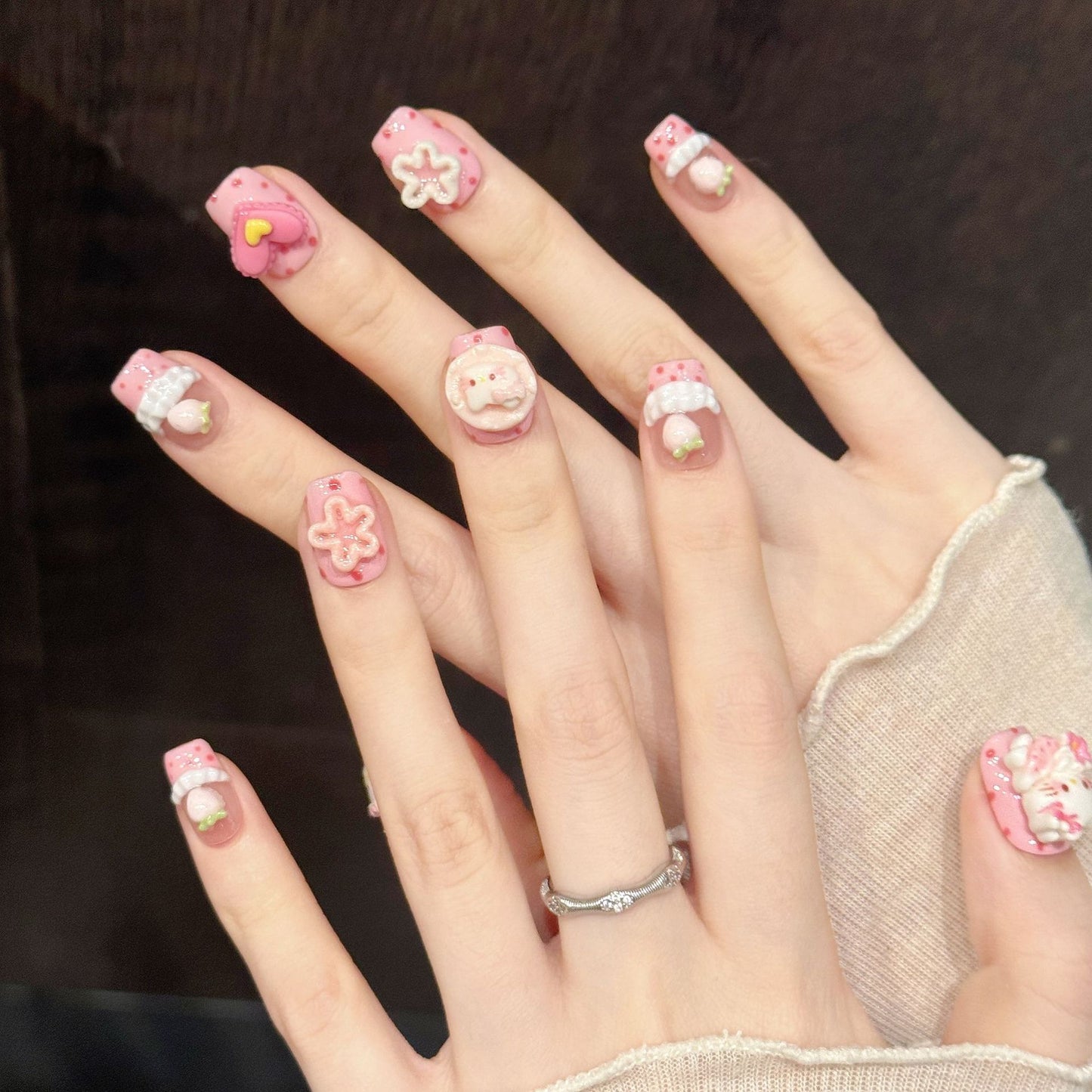 Candy Kitty | Short Coffin Press‑on Nails