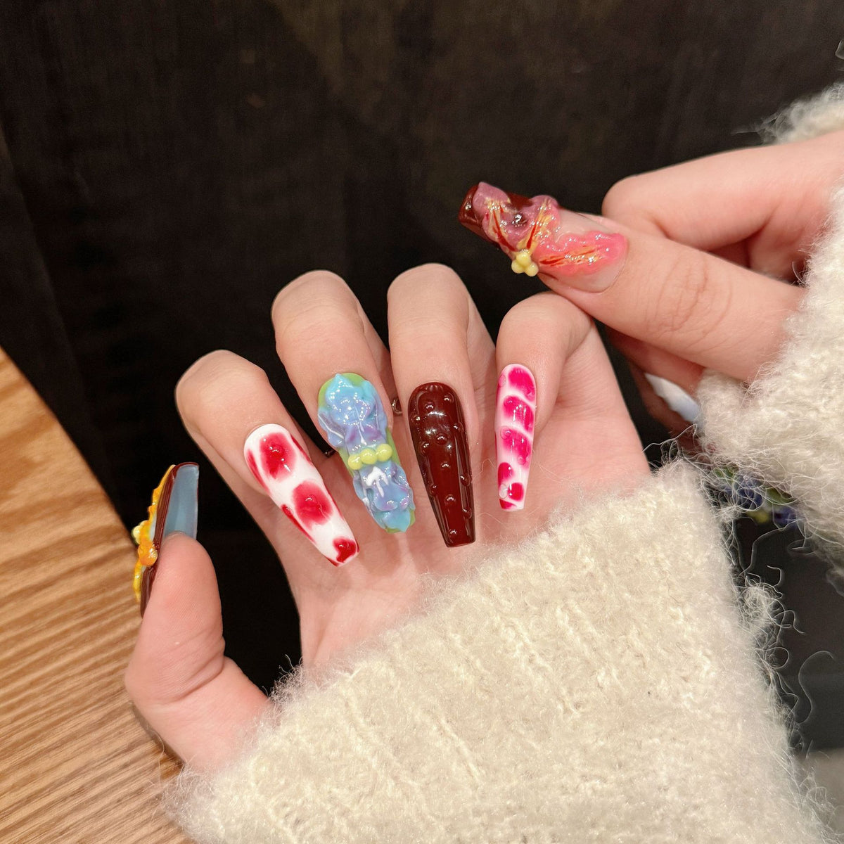 Tropic Flora | Long Coffin Press‑on Nails