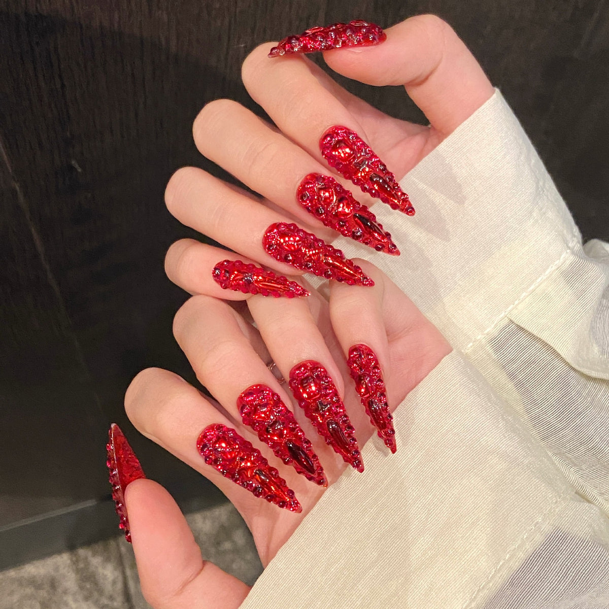 Ruby Blaze | Long Stiletto Press‑on Nails