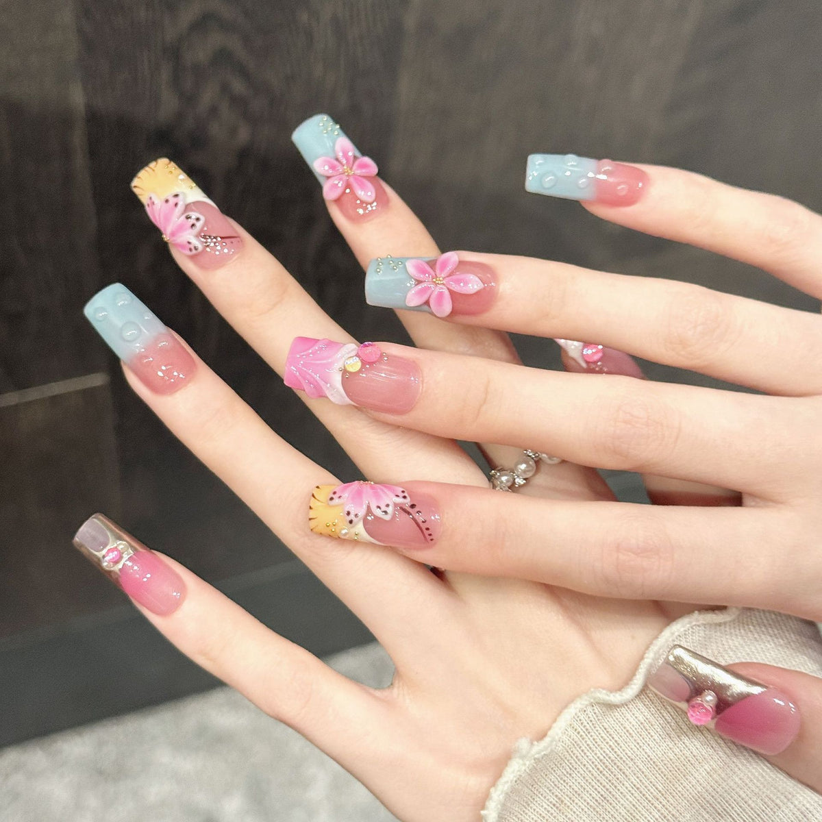 Pink Haze | Long Square Press‑on Nails