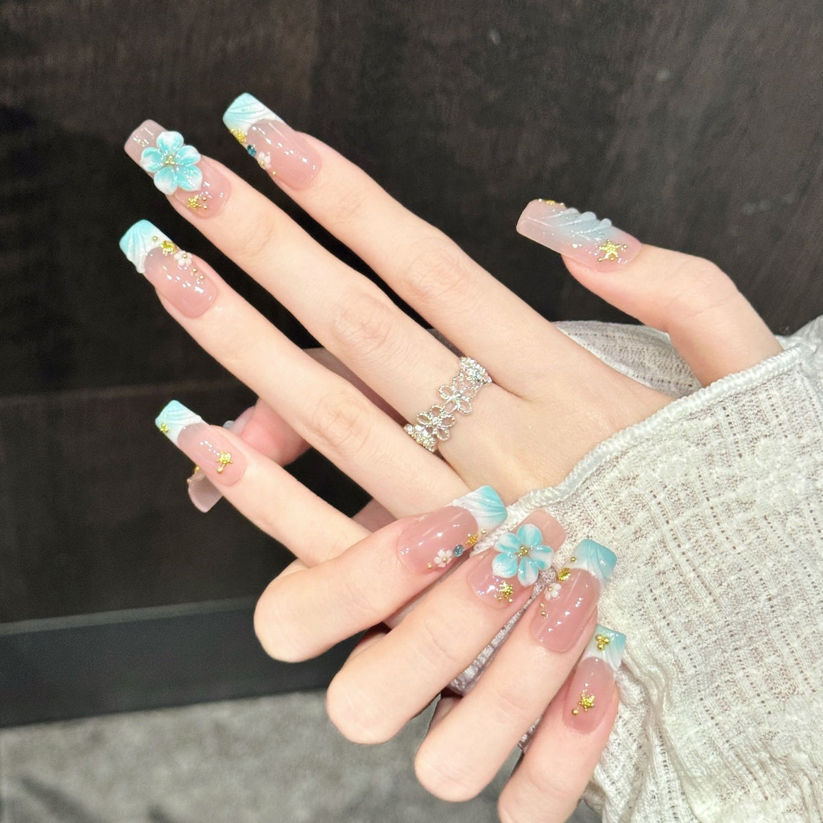 Aqua Isle | Long Square Press‑on Nails