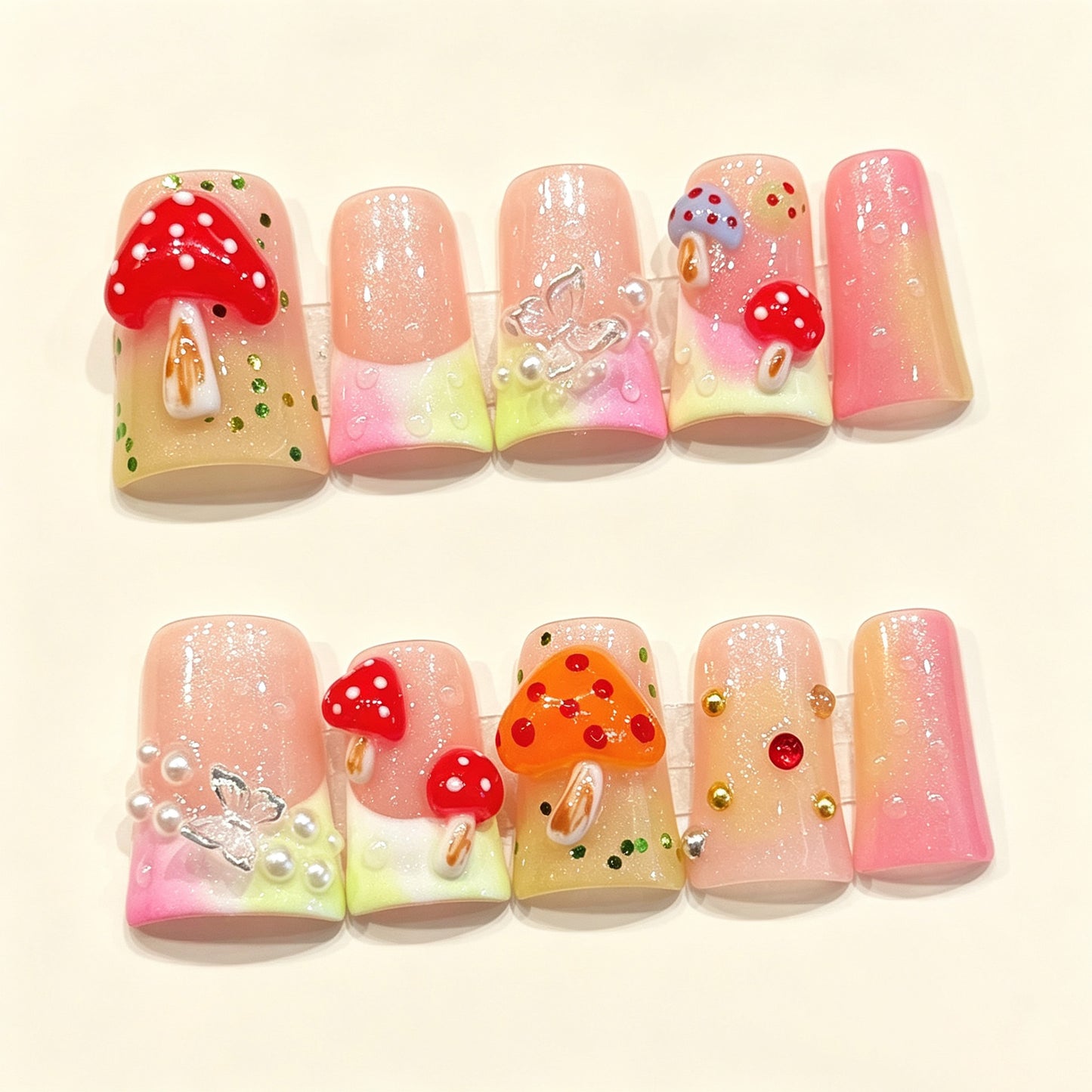 Forest Mushroom Tale | Short Duck Press‑on Nails