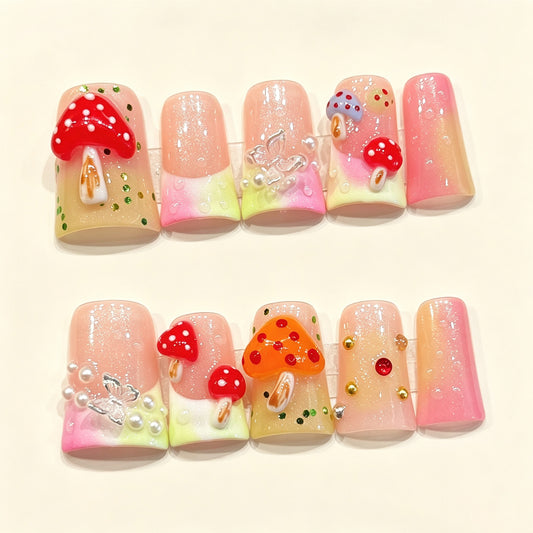 Forest Mushroom Tale | Short Duck Press‑on Nails