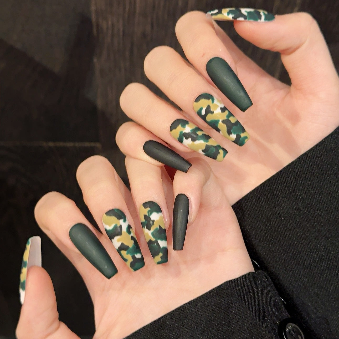 Army Camo | Long Coffin Press‑on Nails