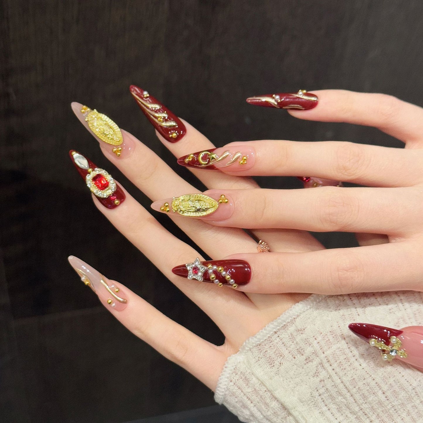 Ruby Sancta | Long Stiletto Press‑on Nails