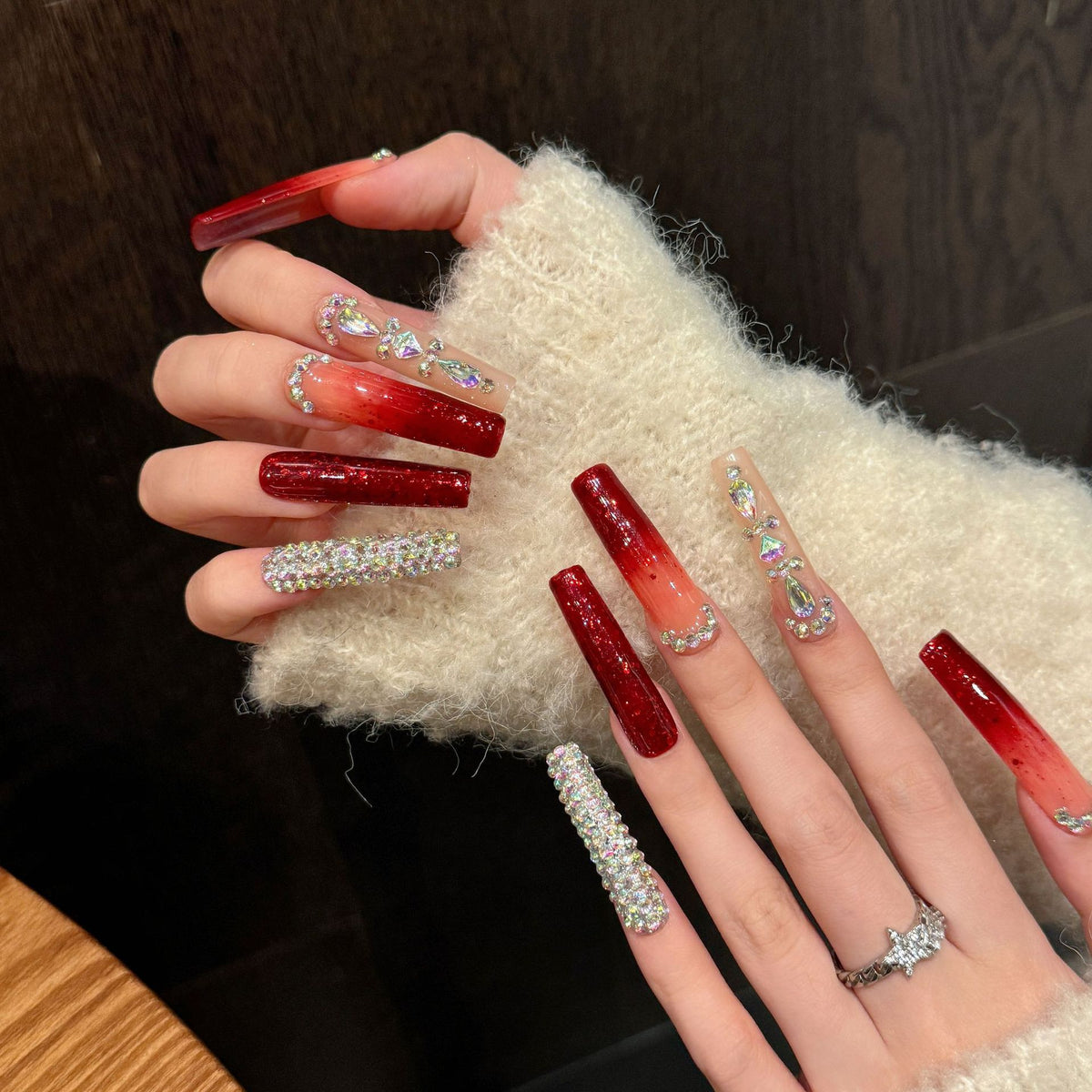 Scarlet Glow | Long Coffin Press‑on Nails