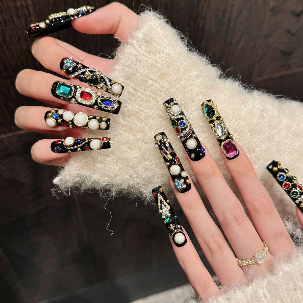 Jewel Regal | Long Coffin Press‑on Nails